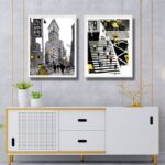 Kit 2 Quadros Figurativos New York - Preto Amarelo