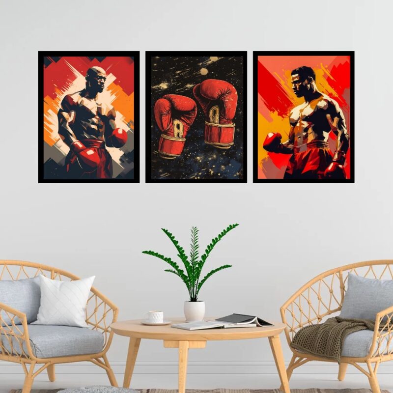 Kit 3 Quadros Decorativos Artes Boxe