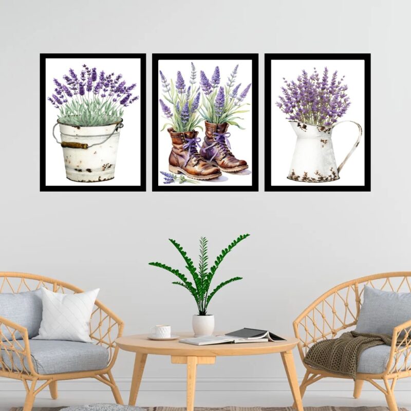 Kit 3 Quadros Jardim - Lavanda