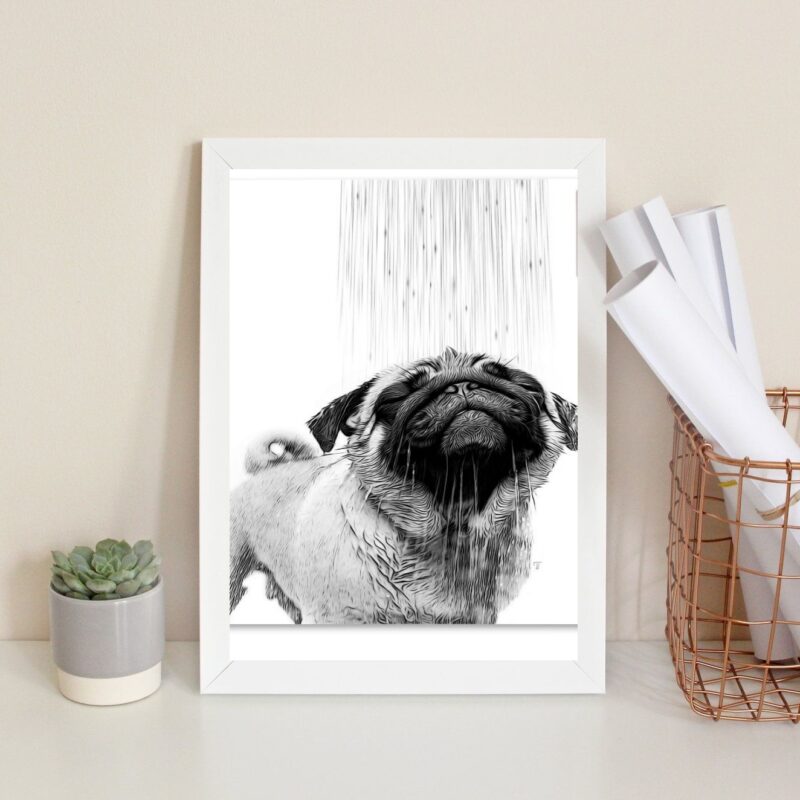 Quadro Banheiro - Pug Tomando Banho