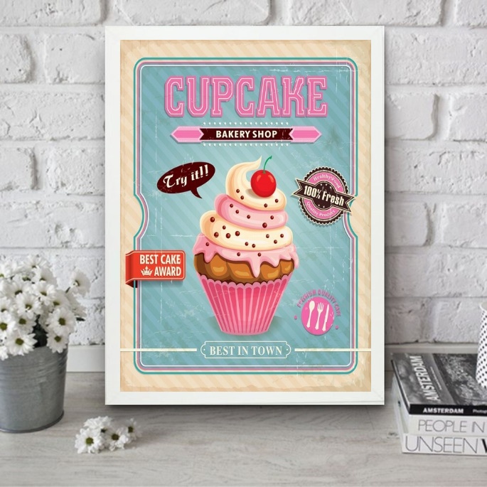 Quadro Cupcake - Rosa e Azul