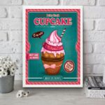 Quadro Cupcake - Rosa e Turquesa