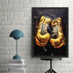 Quadro Decorativo Arte Luvas Boxe Dourada