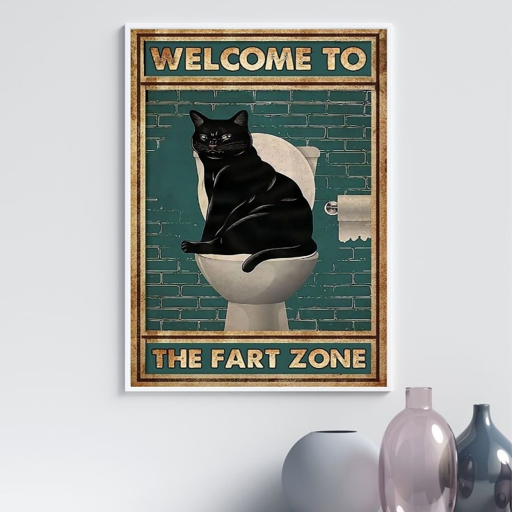 Quadro Divertido Banheiro Gato - Fart Zone