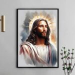 Quadro Jesus Aquarela Cinza e Dourado