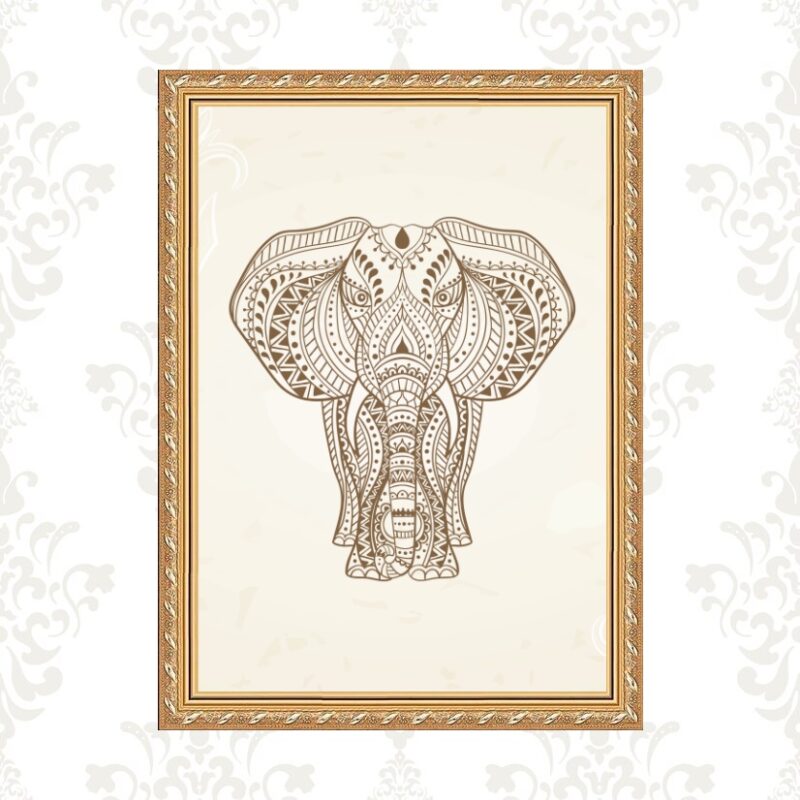 Quadro Moldura Dourada Elefante Indiano