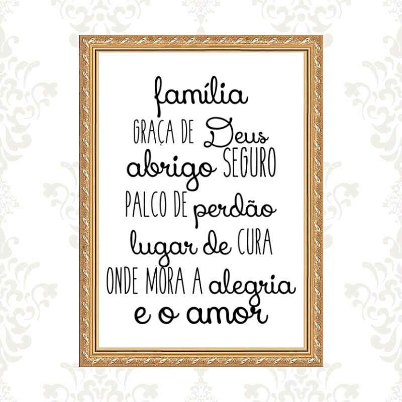 Quadro Moldura Dourada Família Graça Deus