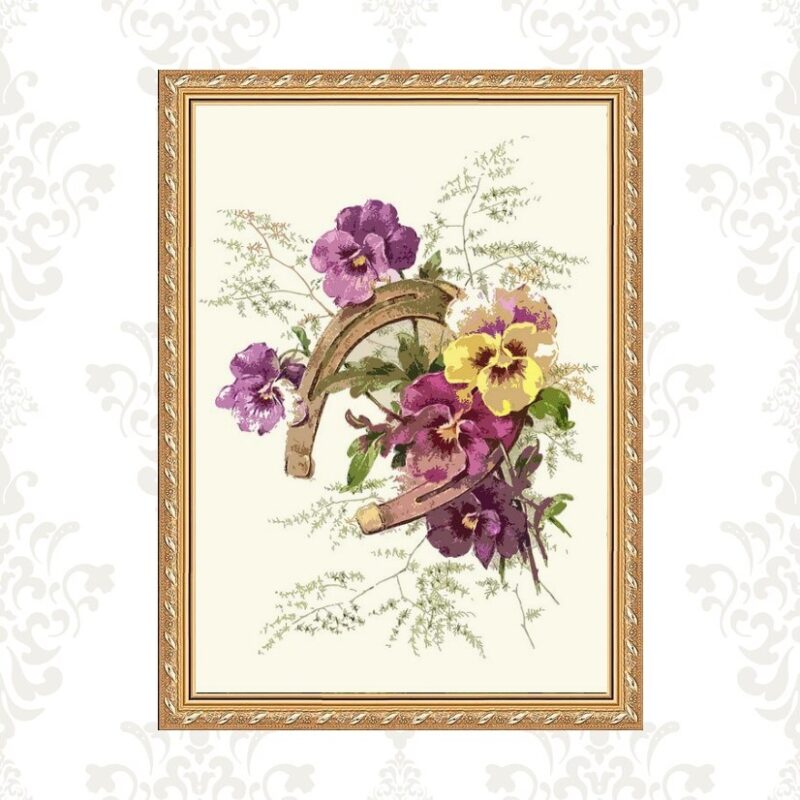 Quadro Moldura Dourada Ferradura Flores