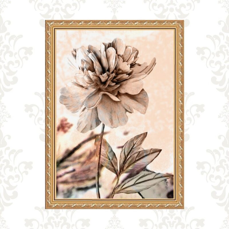 Quadro Moldura Dourada Flor Rosê