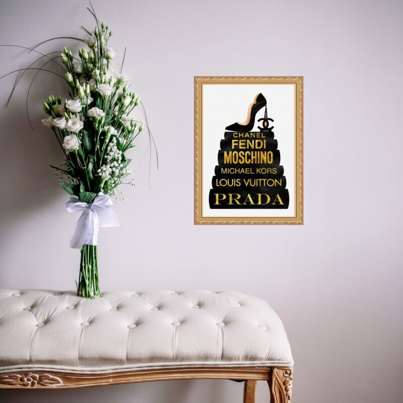 Quadro Moldura Dourada Livros Moda Fashion b