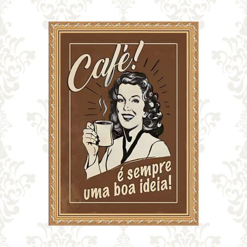 Quadro Moldura Dourada Retrô Café