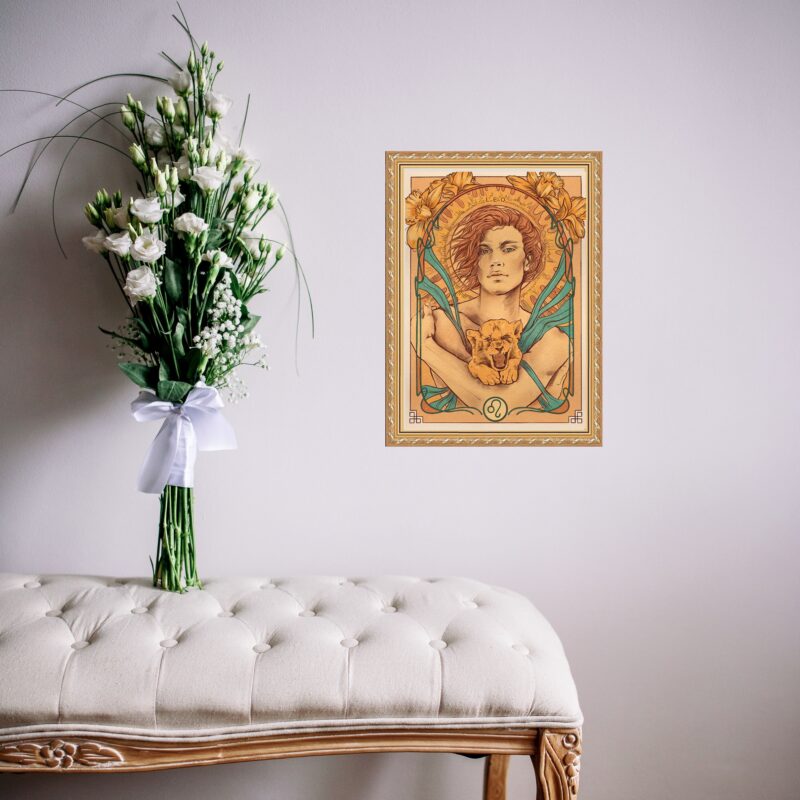 Quadro Moldura Dourada Signo Leão b