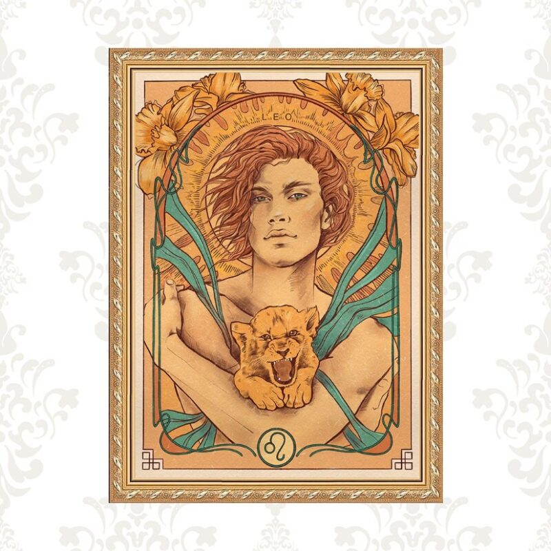 Quadro Moldura Dourada Signo Leão