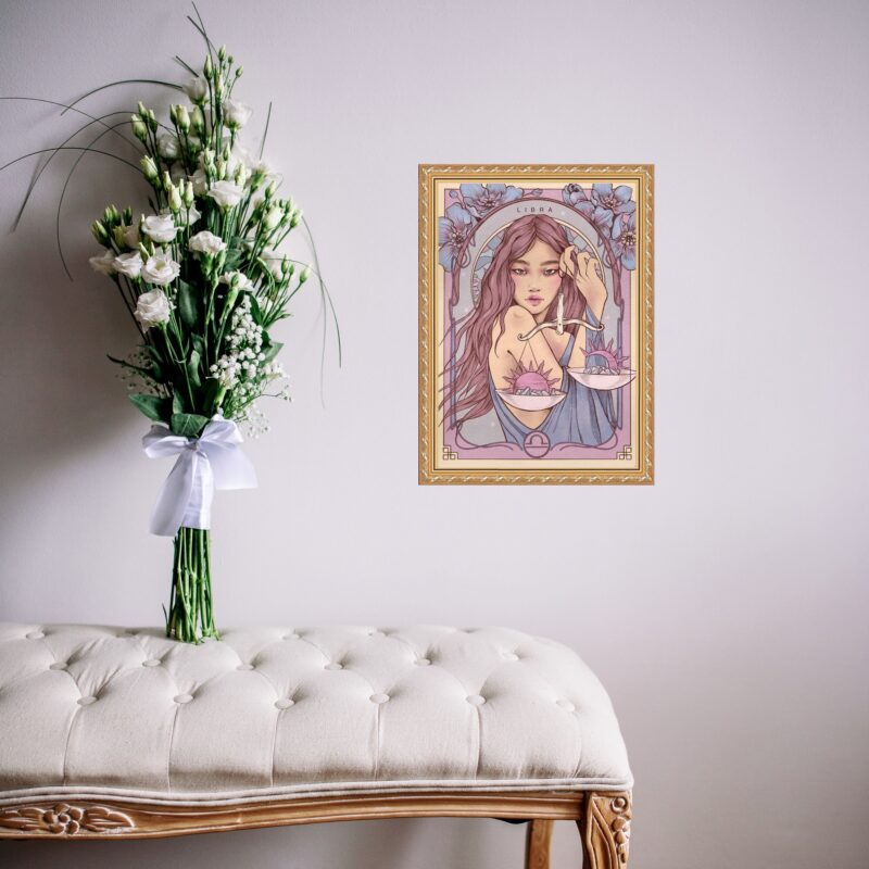 Quadro Moldura Dourada Signo Libra b