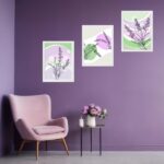 Kit 3 Quadros Arte Lavanda Lilás e Verde