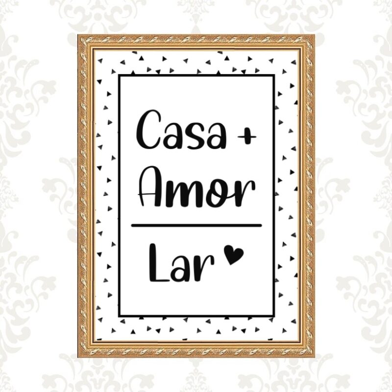 Quadro Moldura Dourada Casa Amor Lar