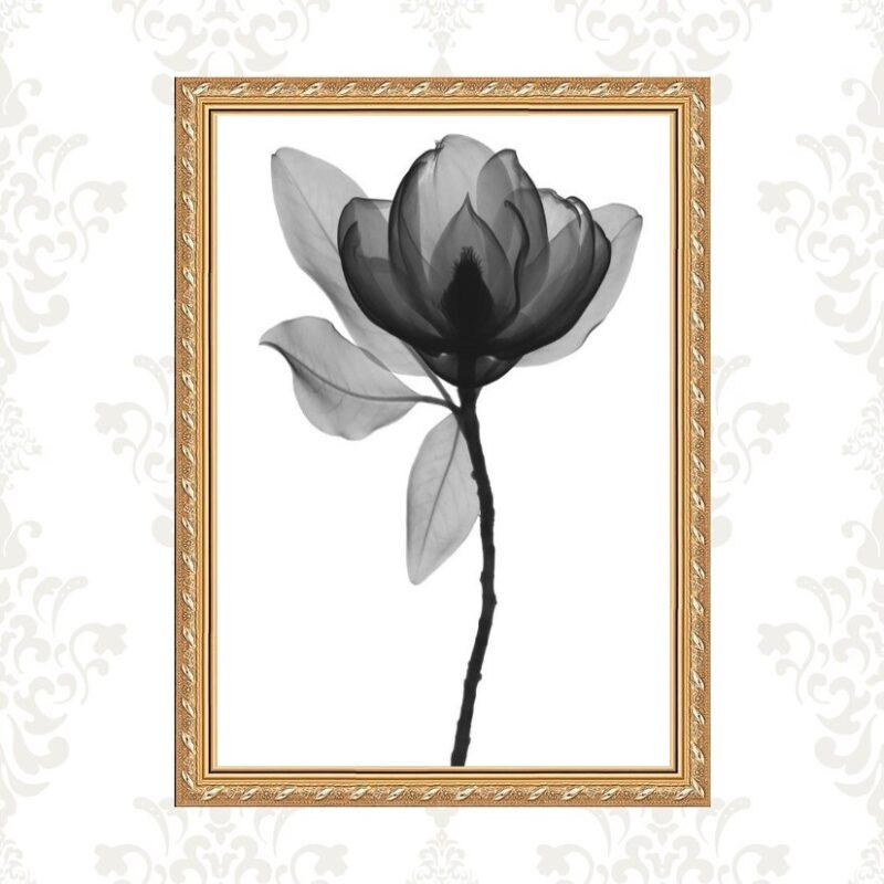 Quadro Moldura Dourada Flor Minimalista