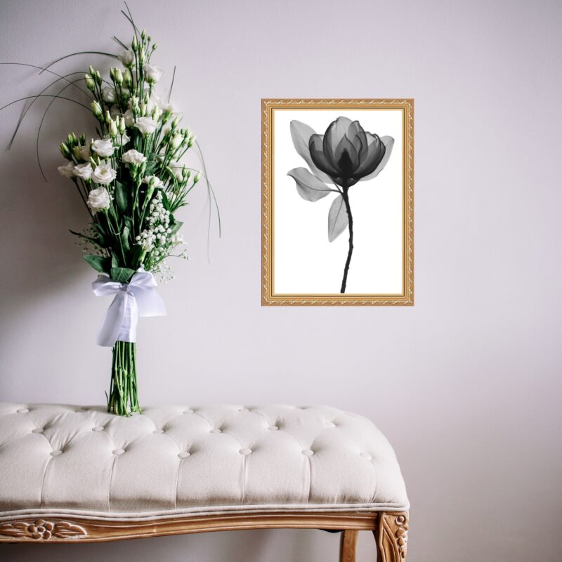 Quadro Moldura Dourada Flor Minimalista b