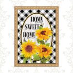 Quadro Moldura Dourada Home Sweet Home Girassóis