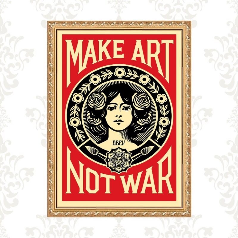 Quadro Moldura Dourada Make Art Not War