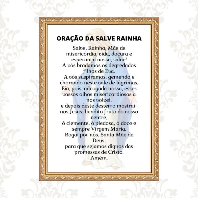 Quadro Moldura Dourada Oração Salve Rainha