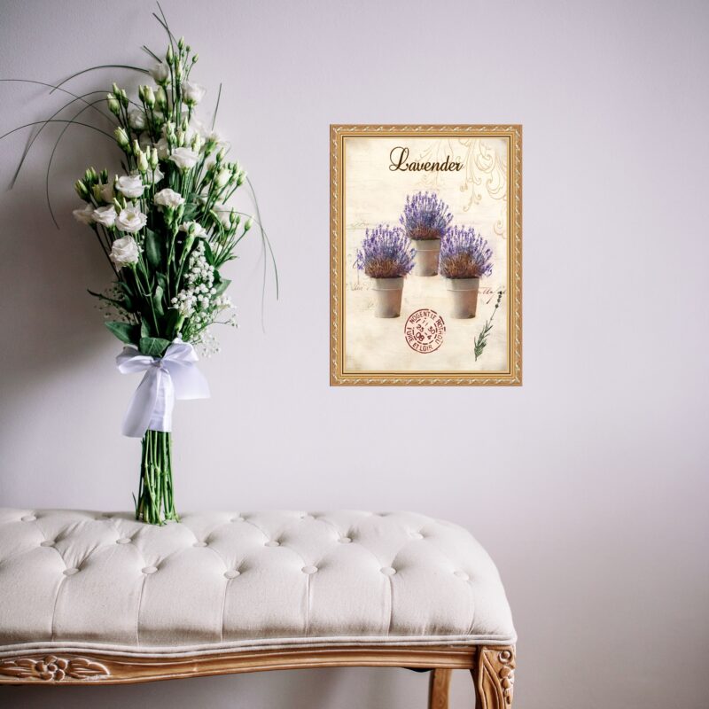 Quadro Moldura Dourada Vasinhos De Lavanda b