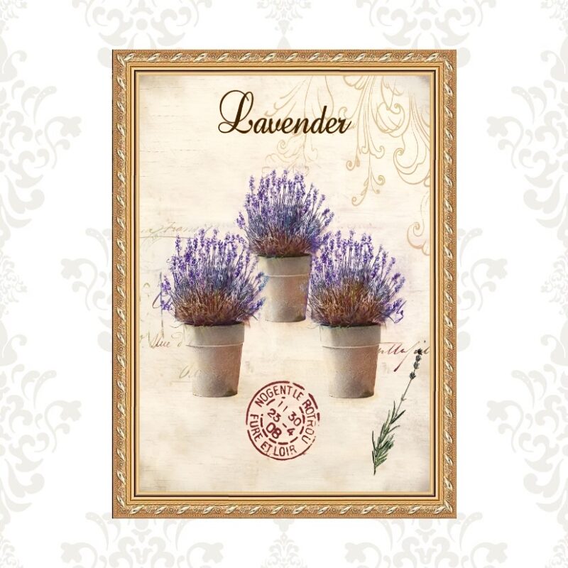 Quadro Moldura Dourada Vasinhos De Lavanda