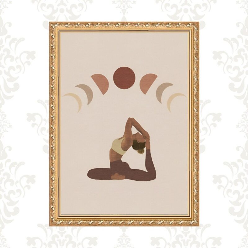 Quadro Moldura Dourada Yoga - Fases Lua