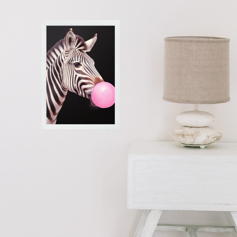 Quadro Zebra Bubble Gum - Fundo Preto b