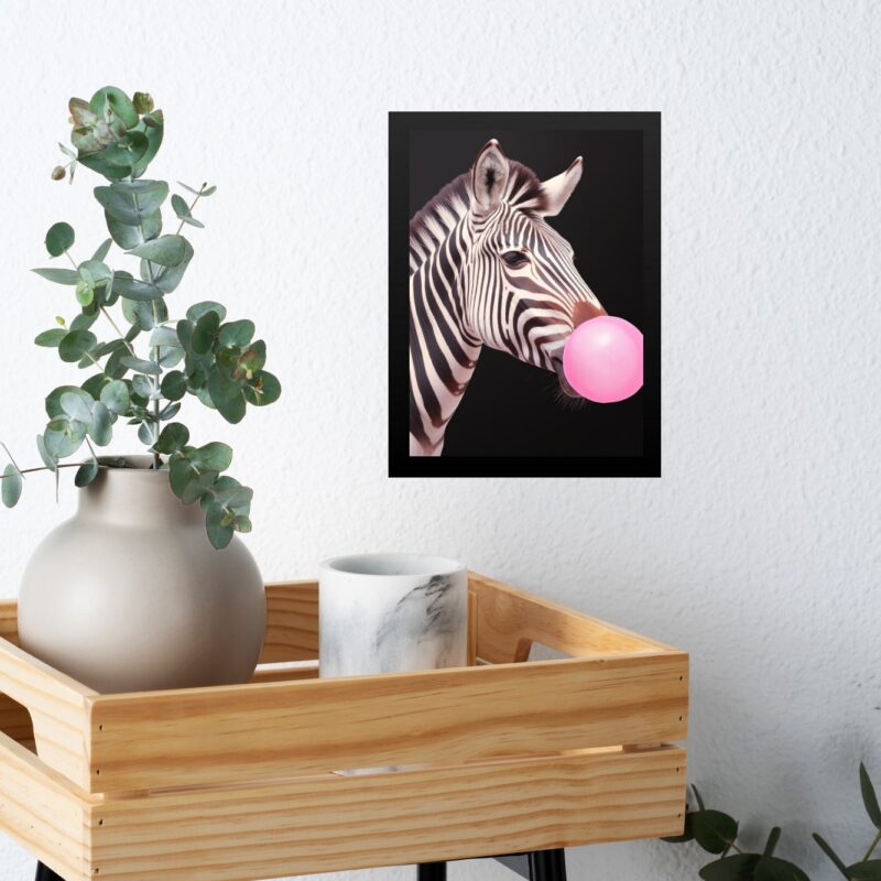 Quadro Zebra Bubble Gum - Fundo Preto