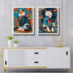 Kit 2 Quadros Arte Oriental - Gatos De Kimono