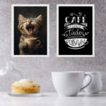 Kit 2 Quadros Café Torna Tudo Possível - Gatinho