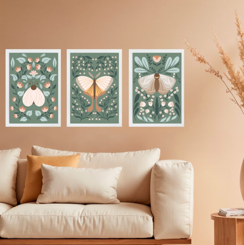 Kit 3 Quadros Decorativos Borboletas Boho b