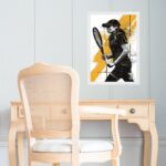 Quadro Arte Mulher Tenista - Preto e Amarelo