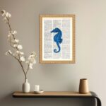 Quadro Decorativo Cavalo Marinho Azul Vintage