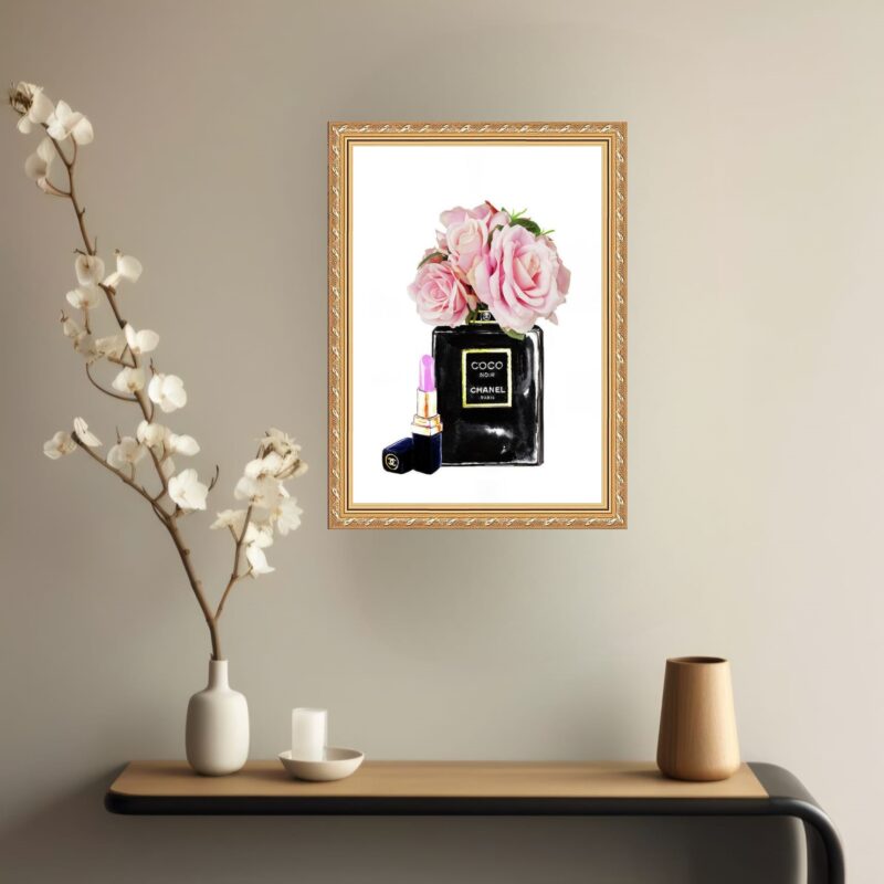 Quadro Decorativo Chanel Coco Noir Rosas