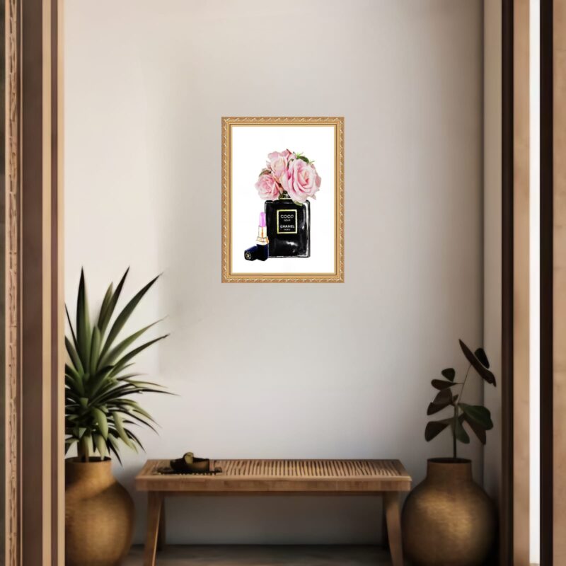 Quadro Decorativo Chanel Coco Noir Rosas b