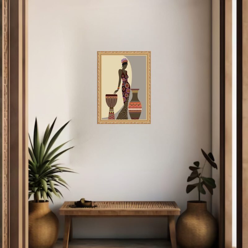 Quadro Decorativo Mulher Negra Tambor e Vaso b