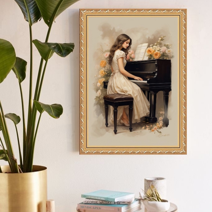 Quadro Decorativo Mulher e Piano