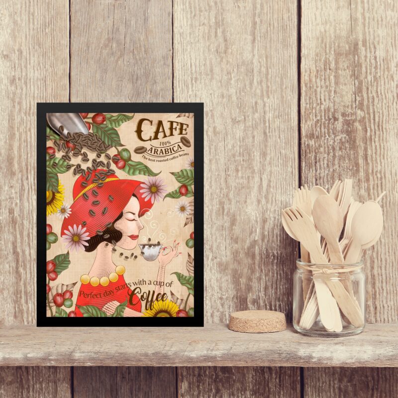 Quadro Gravura Café Mulher Vintage