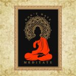 Quadro Moldura Dourada Buda Meditação