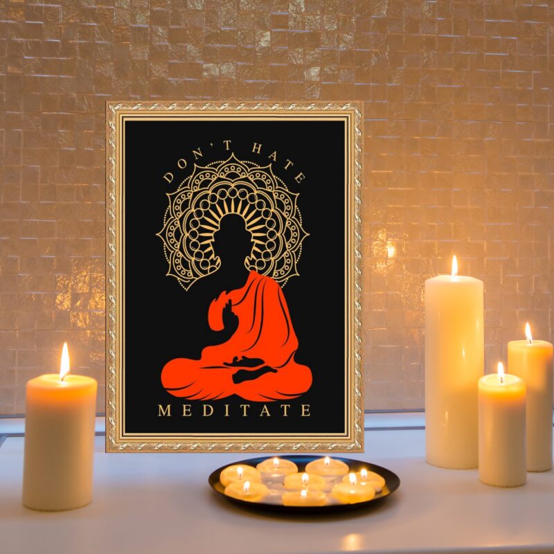 Quadro Moldura Dourada Buda Meditação b