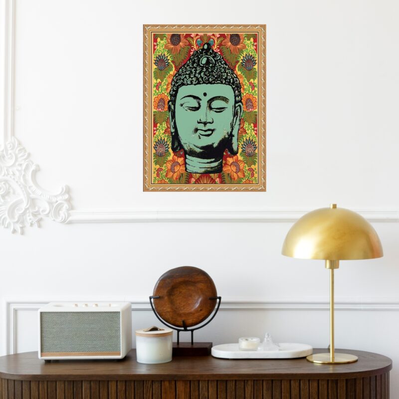 Quadro Moldura Dourada Buda Boho Retrô b