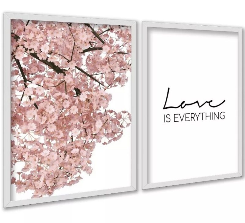 Kit 2 Quadros Love is Everything - Árvore Rosa